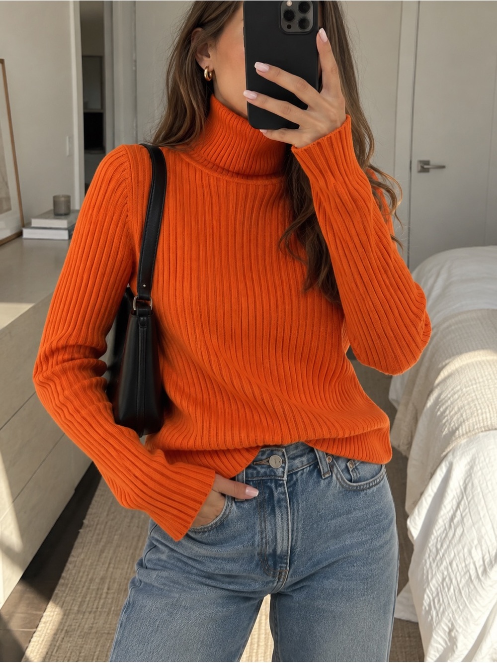 Zara Turtleneck Ribbed Sweater in Orange - Women
